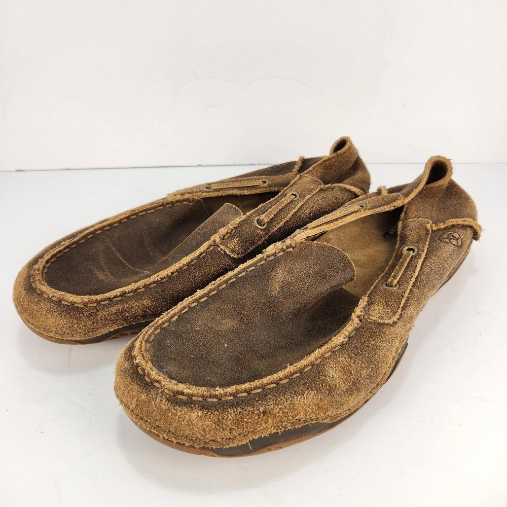Ariat Men's 10D Brown Suede Leather Driving Moccasins Loafers Slip On Shoes